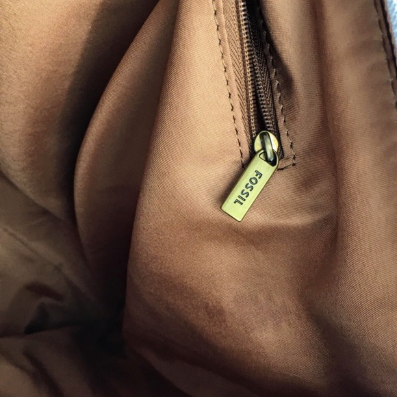 Fossil Canvas Tote Tan Floral Leaf Print Zip Top Medium Textile Shoulder Bag - Picture 12 of 16